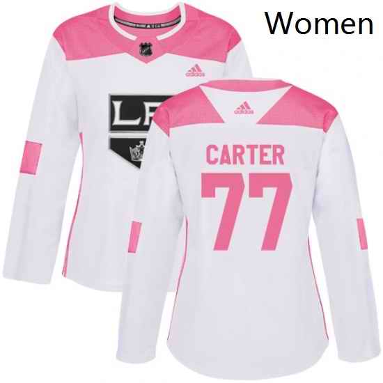 Womens Adidas Los Angeles Kings 77 Jeff Carter Authentic WhitePink Fashion NHL Jersey
